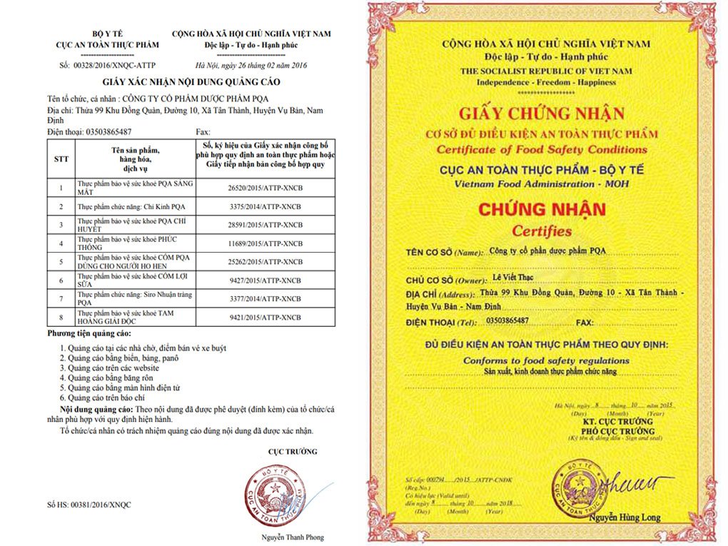 xác nhận quảng cáo