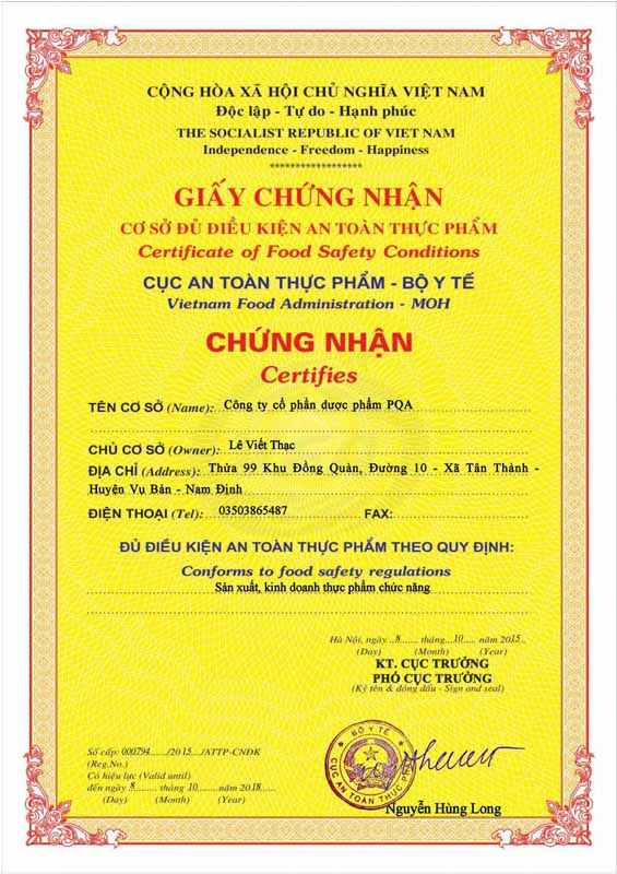 chứng nhận pqa